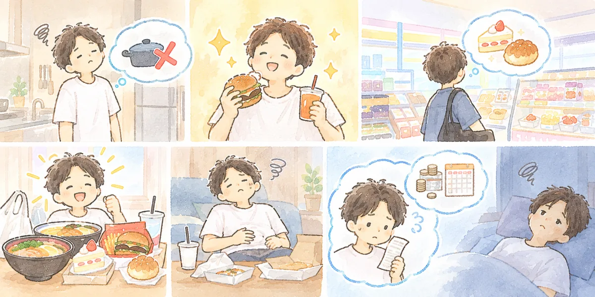 明けでがっつり食べる男性